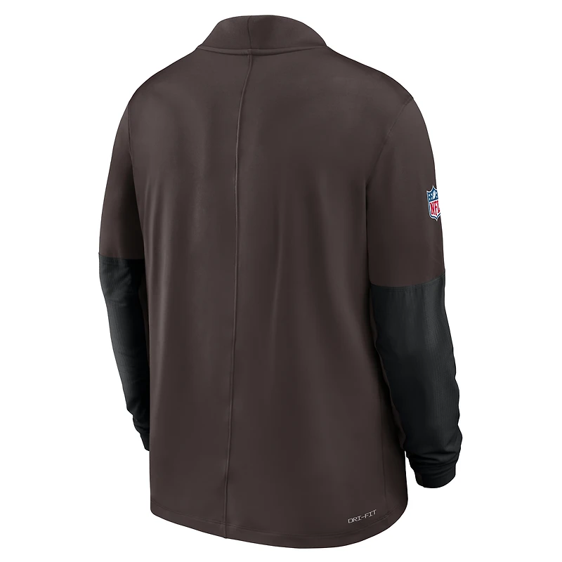 Pull Nike marron à demi-zip pour homme Cleveland Browns Sideline Dri-FIT