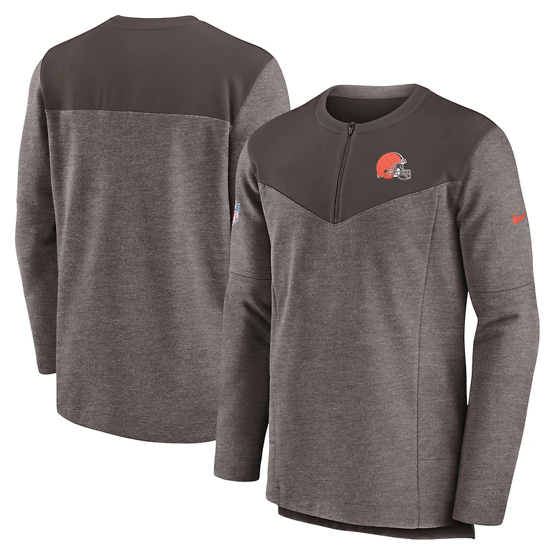 Nike Cleveland Browns Sideline Lockup Performance pour homme - Marron Haut à fermeture glissière quart