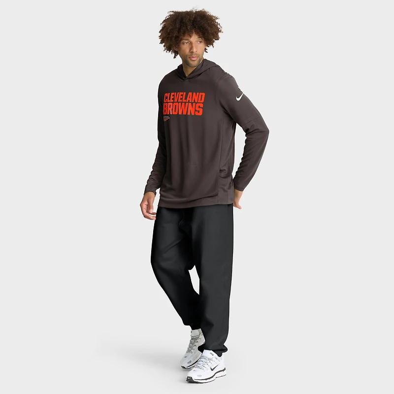 T-shirt à capuche manches longues Nike Cleveland Browns Sideline Pure Fury Dri-FIT marron pour homme