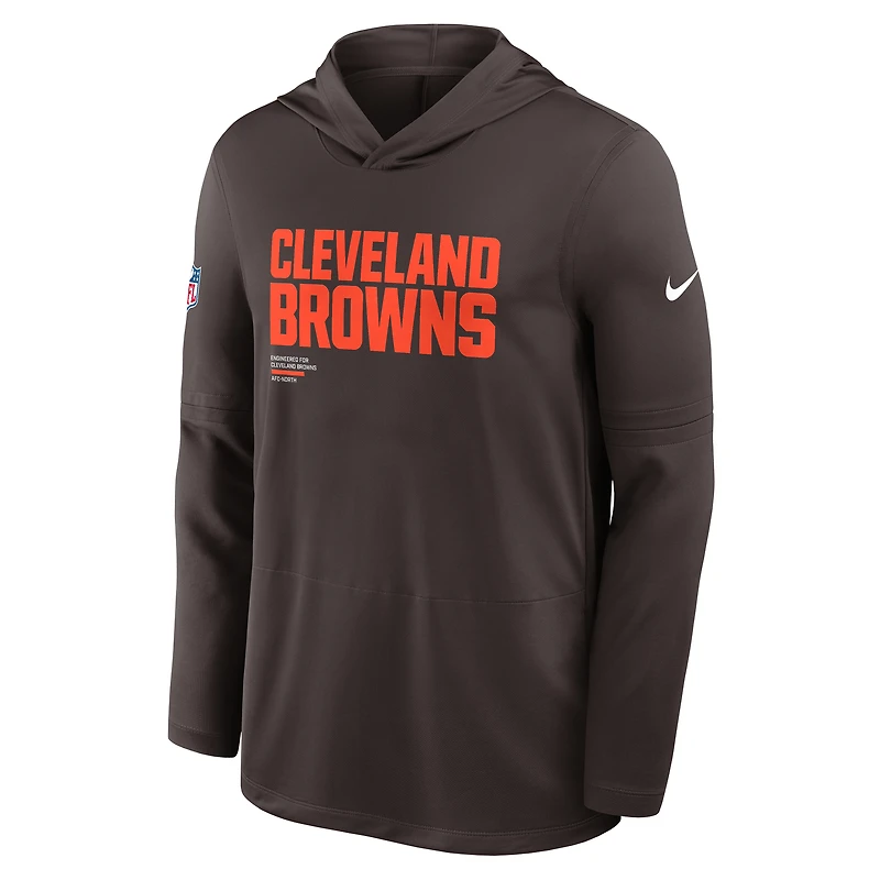 T-shirt à capuche manches longues Nike Cleveland Browns Sideline Pure Fury Dri-FIT marron pour homme