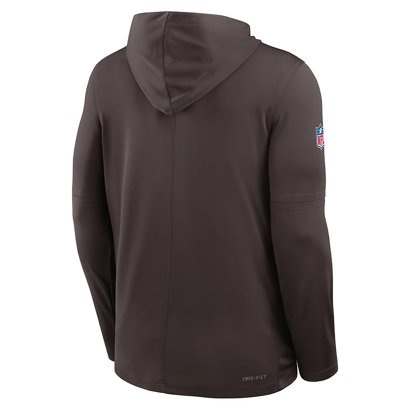 T-shirt à capuche manches longues Nike Cleveland Browns Sideline Pure Fury Dri-FIT marron pour homme