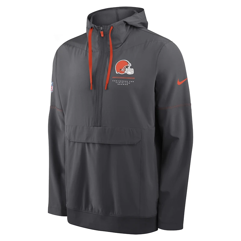 Men's Nike Charcoal Cleveland Browns Sideline Anorak Half-Zip Hooded Jacket