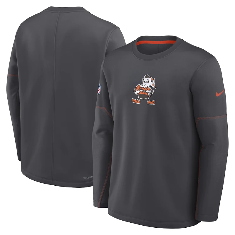 Men's Nike Charcoal Cleveland Browns Sideline Coaches Midweight Therma-FIT Sweatshirt