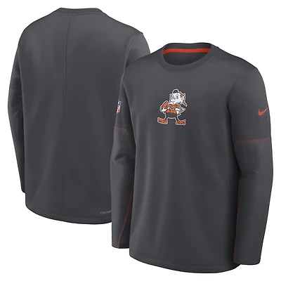 Men's Nike Charcoal Cleveland Browns Sideline Coaches Midweight Therma-FIT Sweatshirt