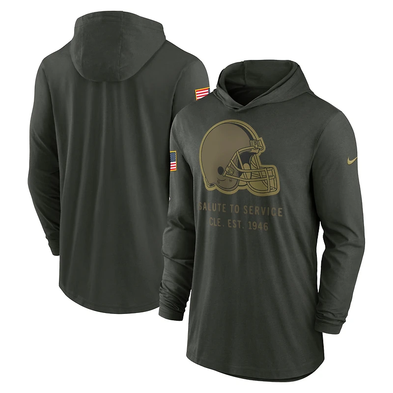 T-shirt à capuche Nike Dri-FIT vert forêt Cleveland Browns 2025 Salute to Service Sideline pour homme