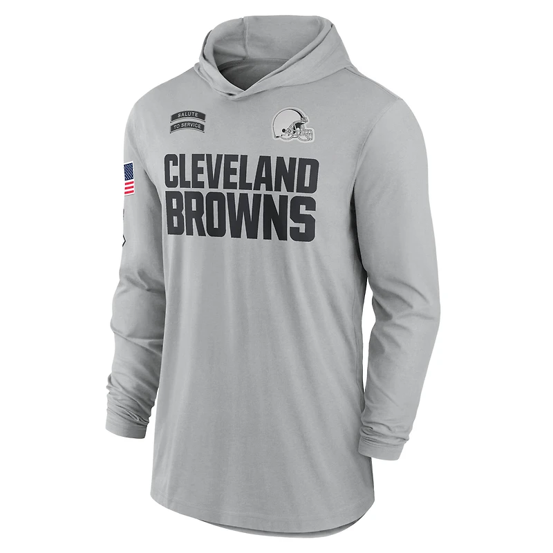 T-shirt à capuche léger et performant manches longues Nike Cleveland Browns 2024 Salute to Service pour homme, gris