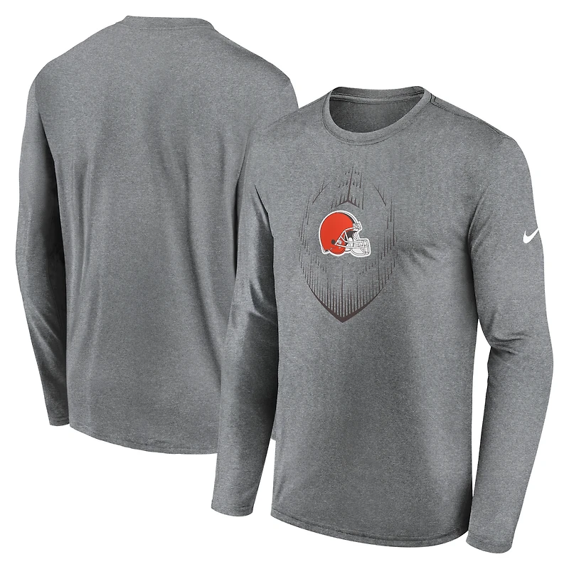 T-shirt Nike à manches longues Icon Legend Performance pour homme, gris chiné, des Cleveland Browns