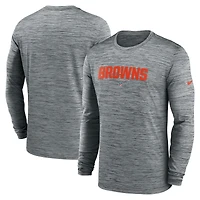 T-shirt à manches longues Nike gris chiné Cleveland Browns Sideline Team Velocity Performance pour hommes
