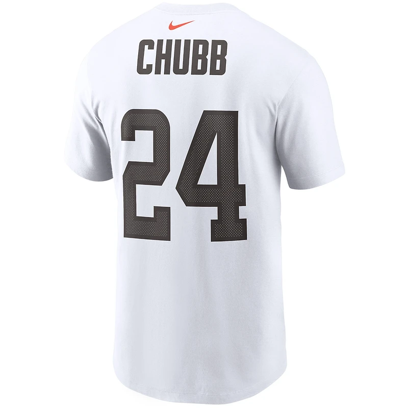 T-shirt Nike Nick Chubb pour hommes, blanc, nom et numéro du joueur des Cleveland Browns