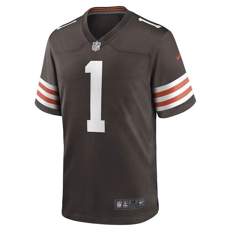 Maillot de match Nike numéro 1 Dad marron des Cleveland Browns pour hommes