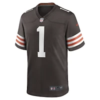Maillot de match Nike numéro 1 Dad marron des Cleveland Browns pour hommes