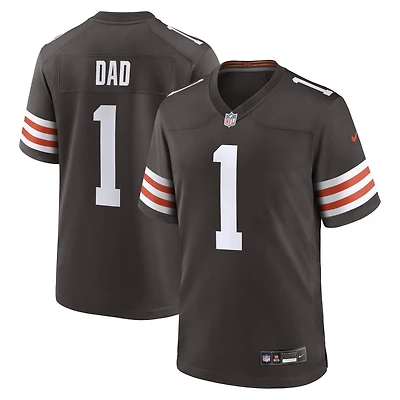 Maillot de match Nike numéro 1 Dad marron des Cleveland Browns pour hommes