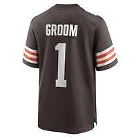 Maillot de match Nike numéro 1 Groom marron des Cleveland Browns pour hommes