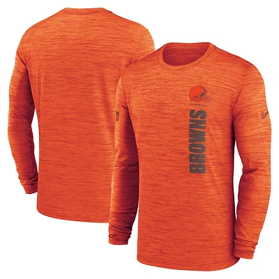 T-shirt Nike orange à manches longues Sideline Velocity Dri-FIT pour homme des Cleveland Browns