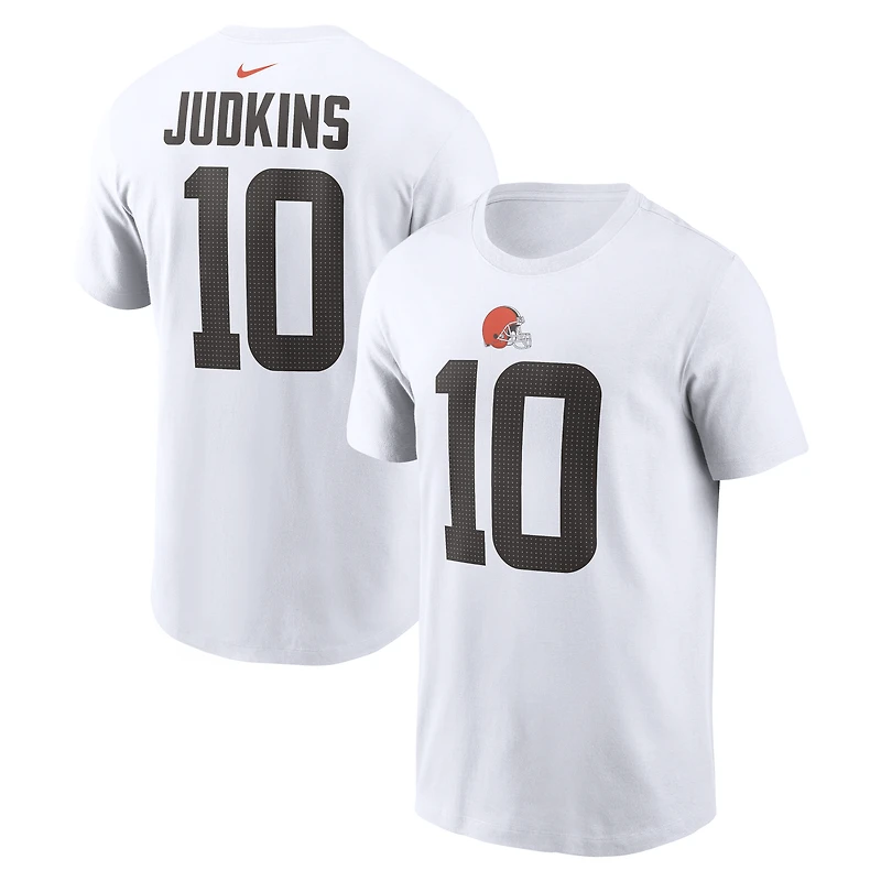 T-shirt Nike Quinshon Judkins pour homme, blanc, avec nom et numéro des Cleveland Browns