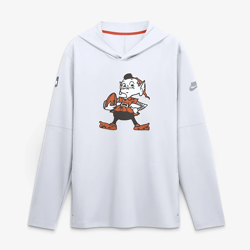 Men's Nike White Cleveland Browns Sideline Dri-FIT Long Sleeve Hooded T-Shirt