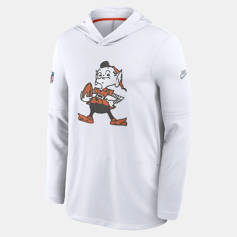 Men's Nike White Cleveland Browns Sideline Dri-FIT Long Sleeve Hooded T-Shirt