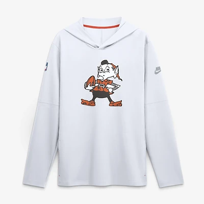 Men's Nike White Cleveland Browns Sideline Dri-FIT Long Sleeve Hooded T-Shirt