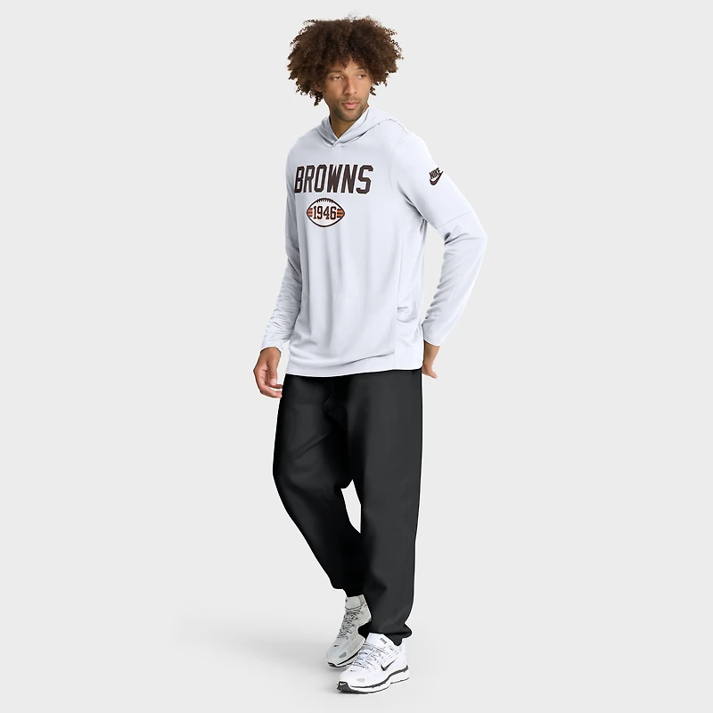 T-shirt à capuche Nike Dri-FIT manches longues pour homme, blanc, Cleveland Browns, avec précision des passes latérales
