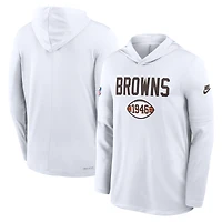 T-shirt à capuche Nike Dri-FIT manches longues pour homme, blanc, Cleveland Browns, avec précision des passes latérales
