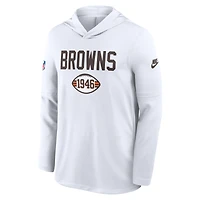 T-shirt à capuche Nike Dri-FIT manches longues pour homme, blanc, Cleveland Browns, avec précision des passes latérales