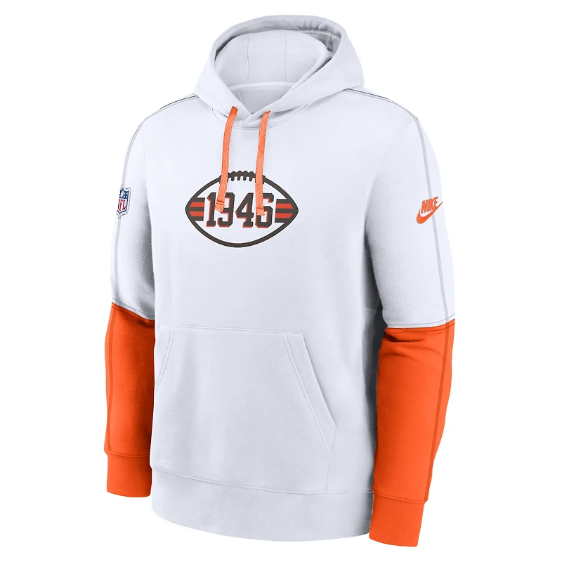 Men's Nike White Cleveland Browns  Throwback Logo Club Tri-Blend Pullover Hoodie