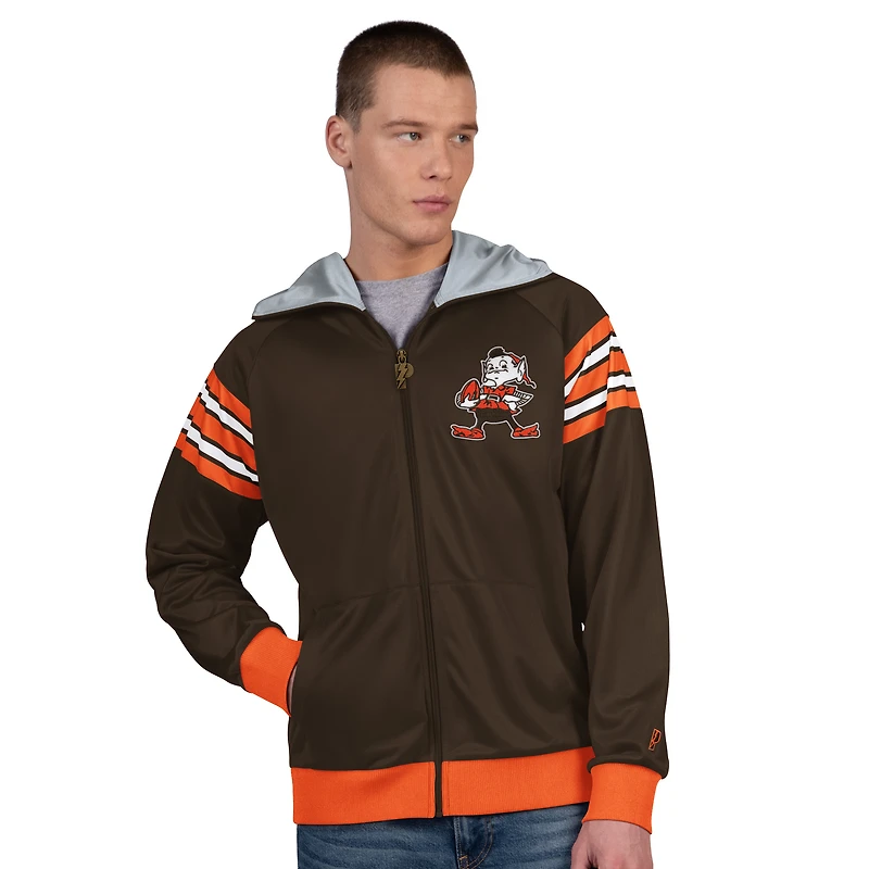 Veste de survêtement à capuche entièrement zippée Pro Player marron/orange pour homme, motif casque rétro des Cleveland Browns