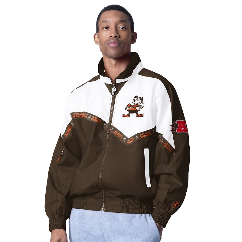 Veste légère entièrement zippée Pro Player blanche/marron Cleveland Browns Tape II pour homme