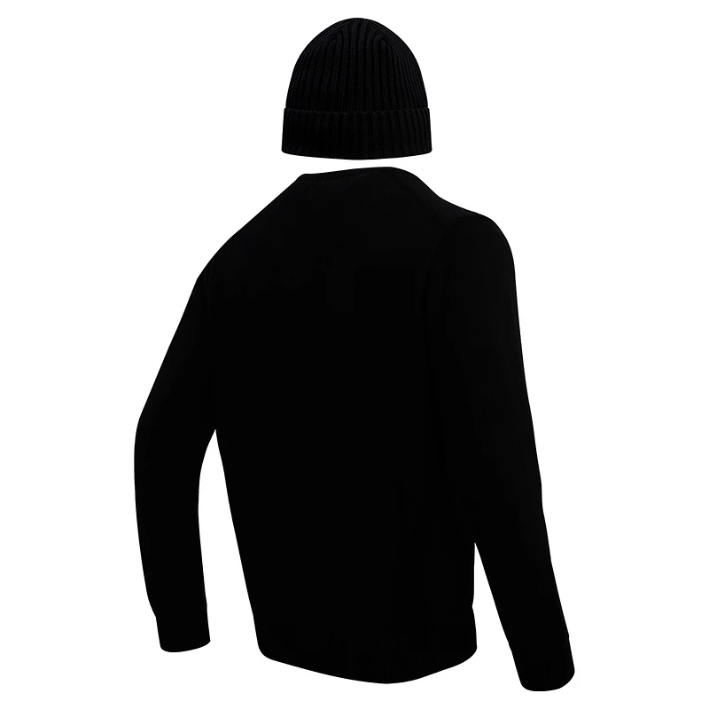 Coffret cadeau pull à col rond et bonnet en tricot revers Pro Standard Cleveland Browns noirs pour hommes