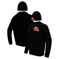 Coffret cadeau pull à col rond et bonnet en tricot revers Pro Standard Cleveland Browns noirs pour hommes