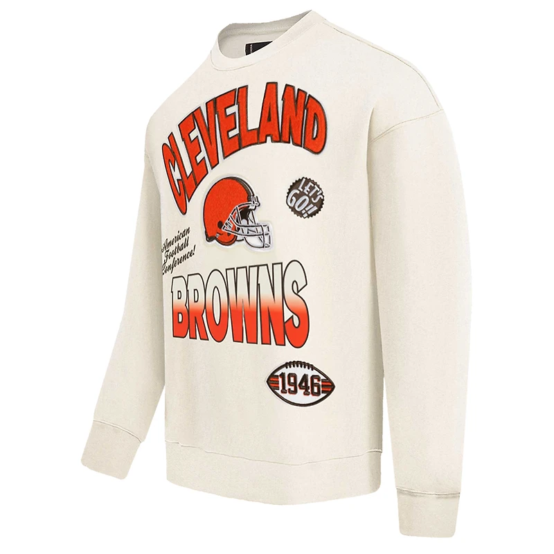 Men's Pro Standard Cream Cleveland Browns Turn It Up Pullover Sweatshirt