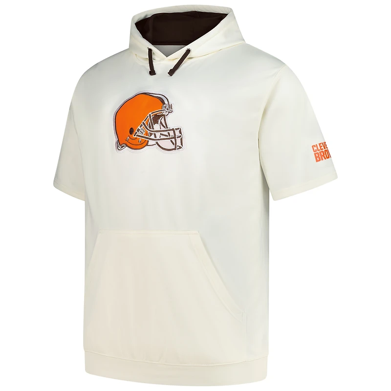 Men's Profile Oatmeal Cleveland Browns Big & Tall Chest Print and Logo Short Sleeve Pullover Hoodie