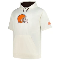 Men's Profile Oatmeal Cleveland Browns Big & Tall Chest Print and Logo Short Sleeve Pullover Hoodie