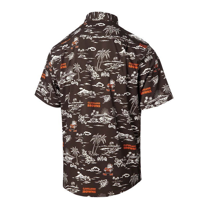 Chemise boutonnée à imprimé Kekai Reyn Spooner pour homme, marron Cleveland Browns