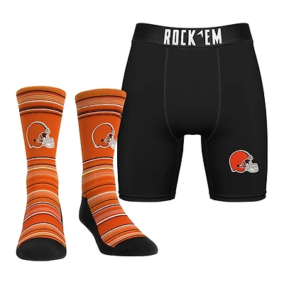 Pack combiné de chaussettes et caleçons boxeurs Cleveland Browns pour hommes Rock Em Socks
