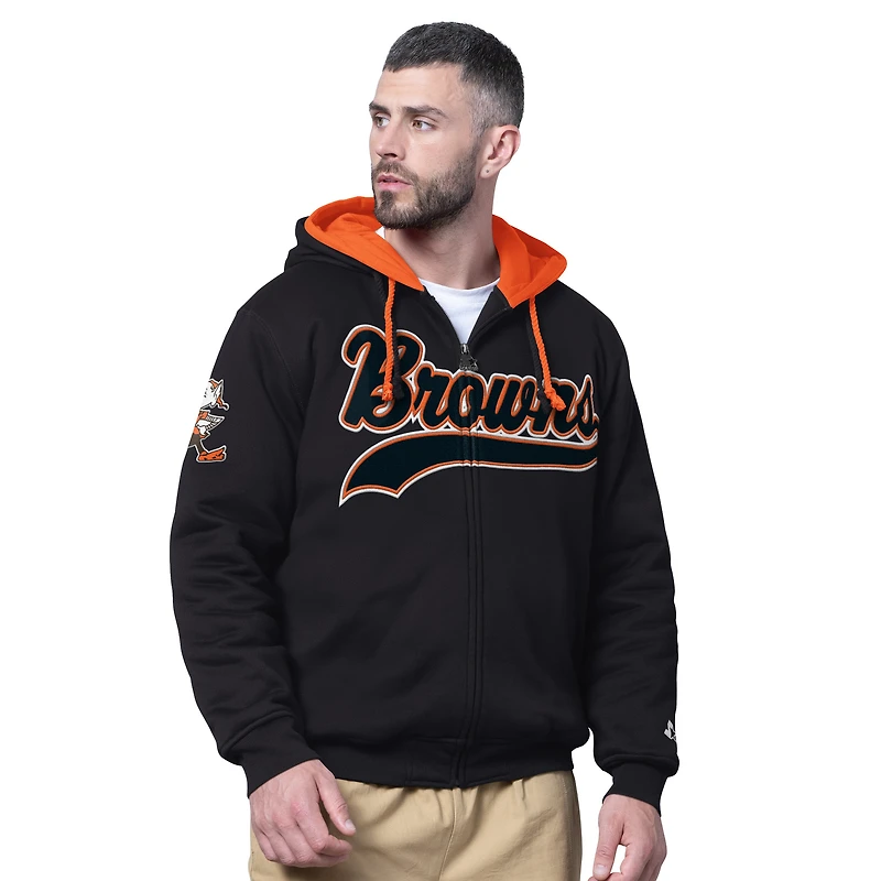 Men's Starter Black Cleveland Browns Big Shot Throwback Full-Zip Double Hooded Jacket