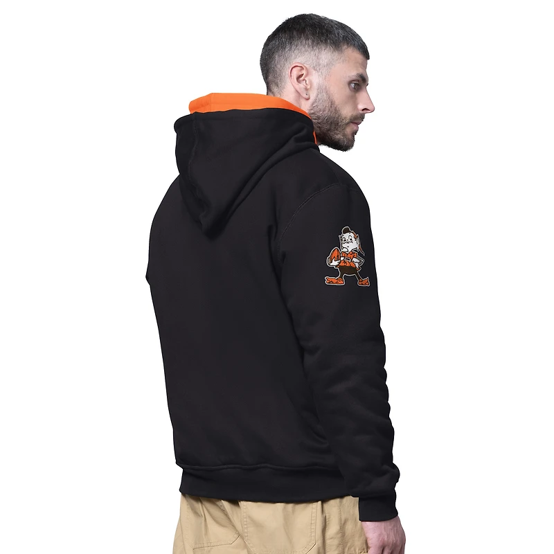 Men's Starter Black Cleveland Browns Big Shot Throwback Full-Zip Double Hooded Jacket