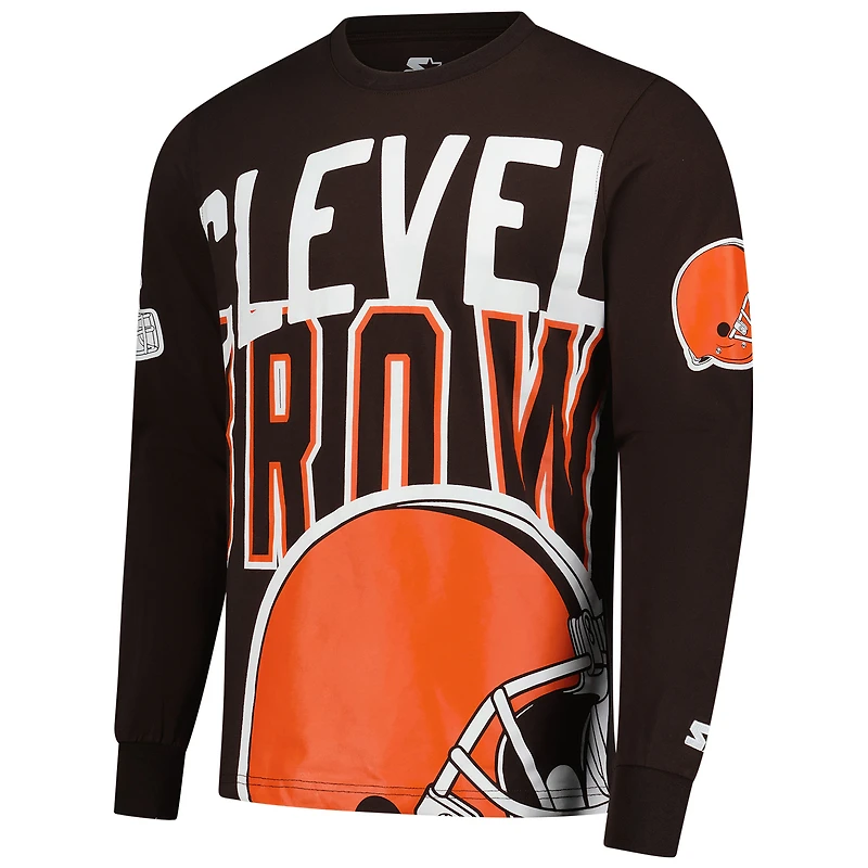 Men's Starter Brown Cleveland Browns Clutch Hit Long Sleeve T-Shirt