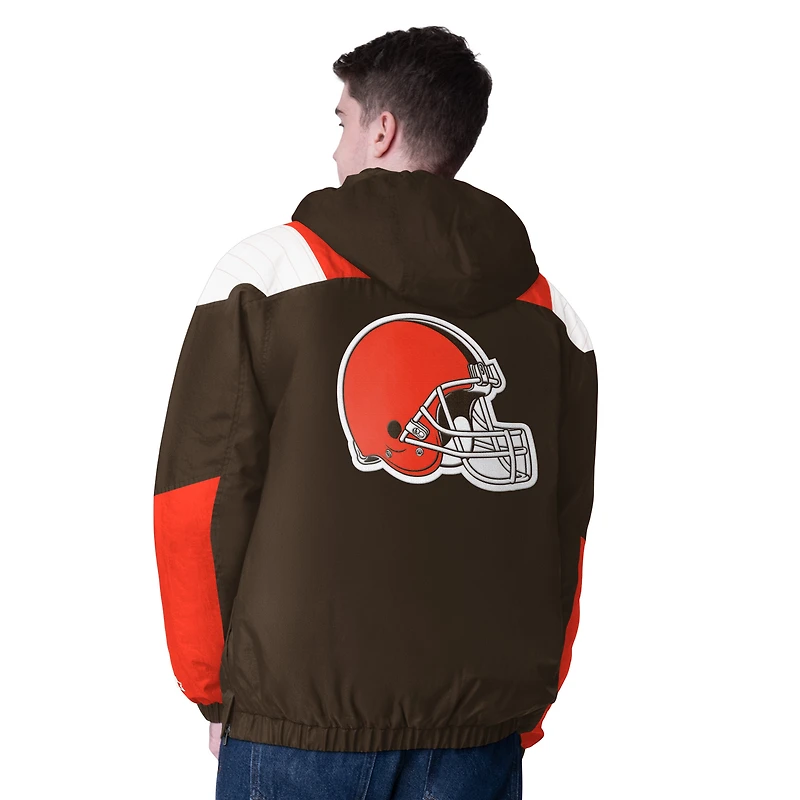 Men's Starter Brown Cleveland Browns Half-Zip Pullover Hooded Jacket