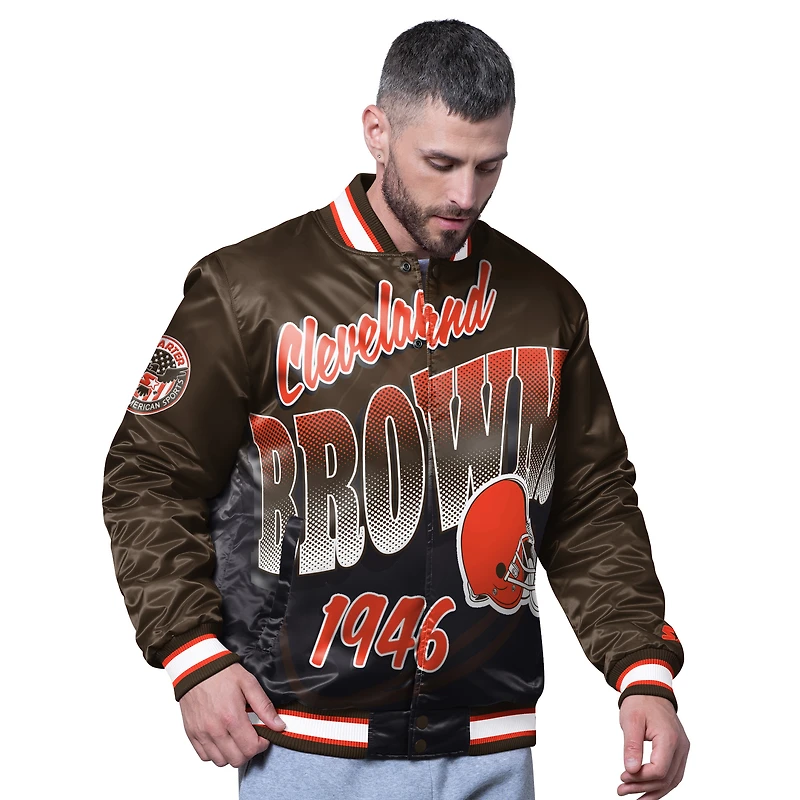 Veste universitaire à boutons-pression pour homme, marron, Cleveland Browns Pass Rush