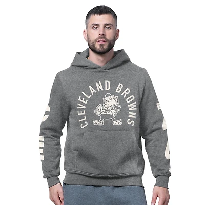Men's Starter Charcoal Cleveland Browns Handoff Vintage Logo Fleece Hoodie Sweatshirt