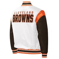 Men's Starter White Cleveland Browns Warm Up Pitch Full-Snap - Varsity Jacket