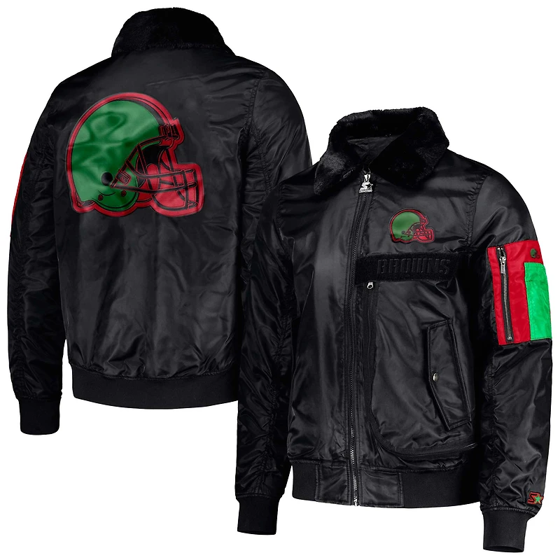 Veste zippée en satin noir Starter x Ty Mopkins Cleveland Browns, édition spéciale Mois de l'histoire des Noirs