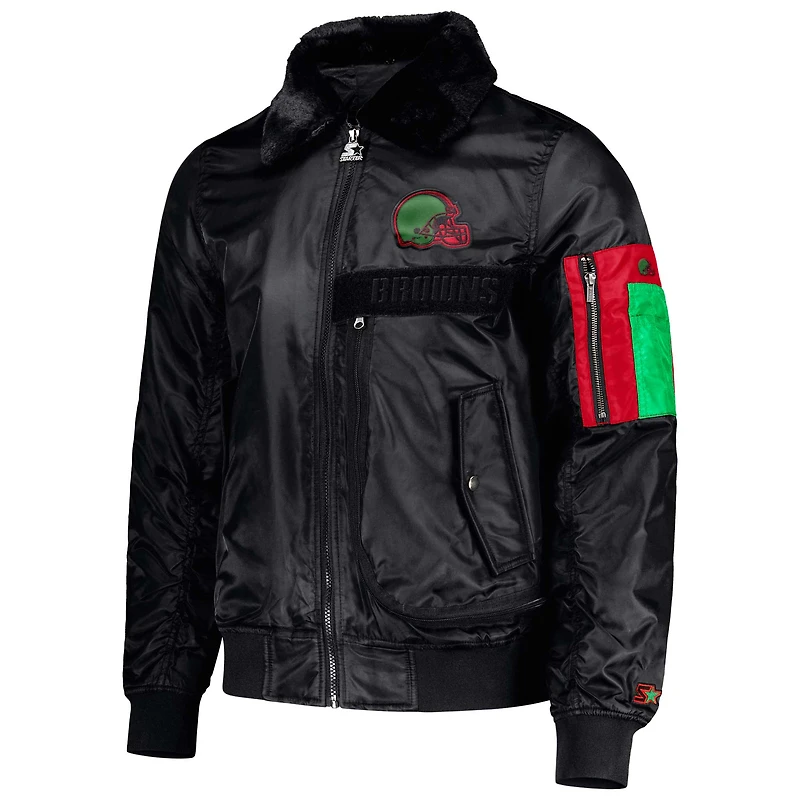 Veste zippée en satin noir Starter x Ty Mopkins Cleveland Browns, édition spéciale Mois de l'histoire des Noirs