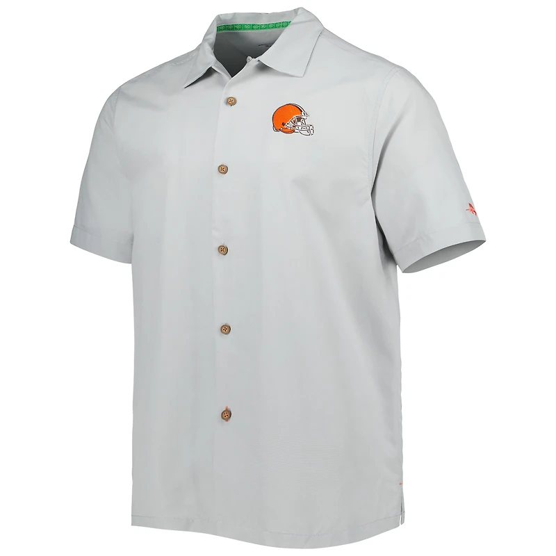 Chemise boutonnée pour homme Tommy Bahama Grey Cleveland Browns Coconut Point Frondly Fan Camp IslandZone