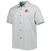 Chemise boutonnée pour homme Tommy Bahama Grey Cleveland Browns Coconut Point Frondly Fan Camp IslandZone