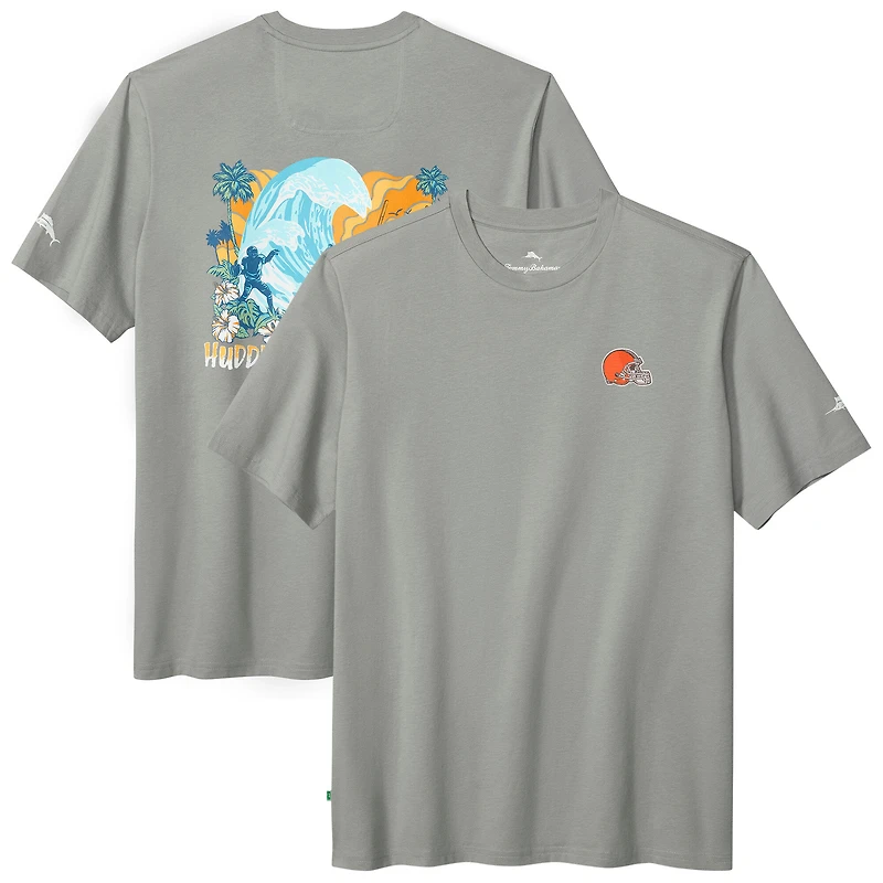 T-shirt Tommy Bahama gris pour homme, motif Huddle & Hang Tens des Cleveland Browns