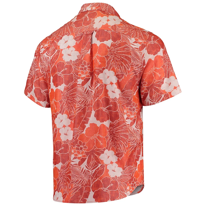 Chemise boutonnée Tommy Bahama orange Cleveland Browns Coconut Point Playa Floral IslandZone pour hommes