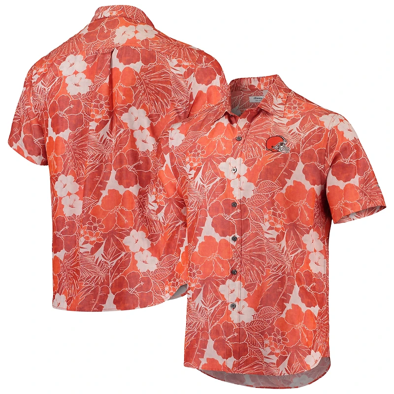 Chemise boutonnée Tommy Bahama orange Cleveland Browns Coconut Point Playa Floral IslandZone pour hommes