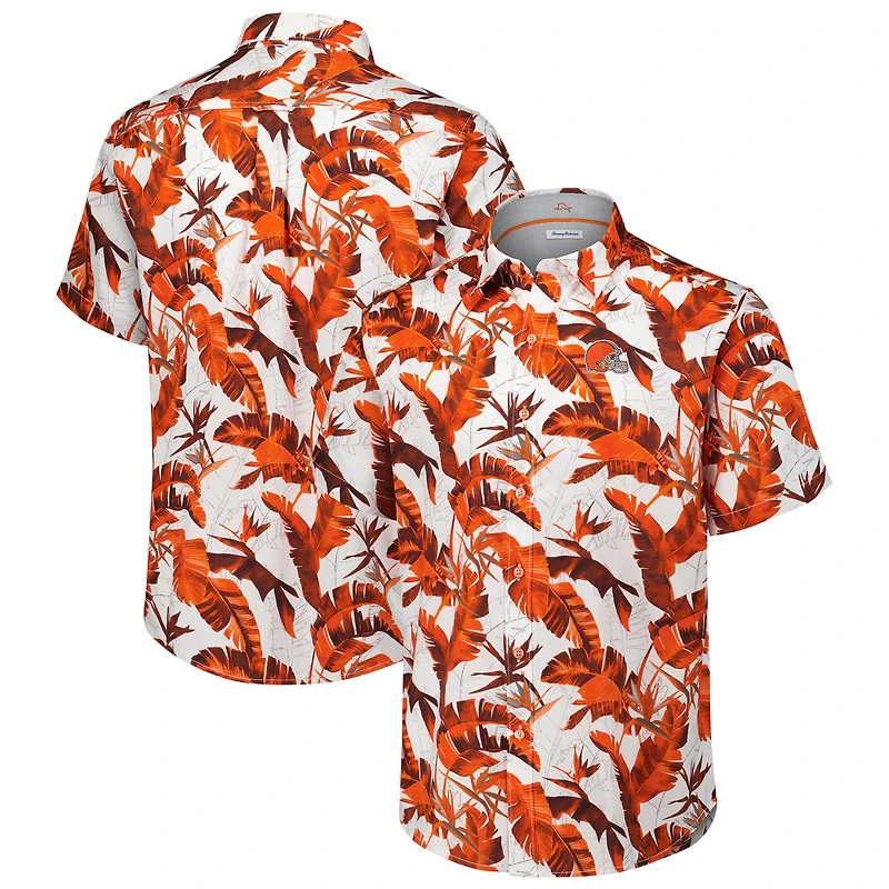 Men's Tommy Bahama Orange Cleveland Browns Sunnyvale Blooms Camp Button-Up Shirt